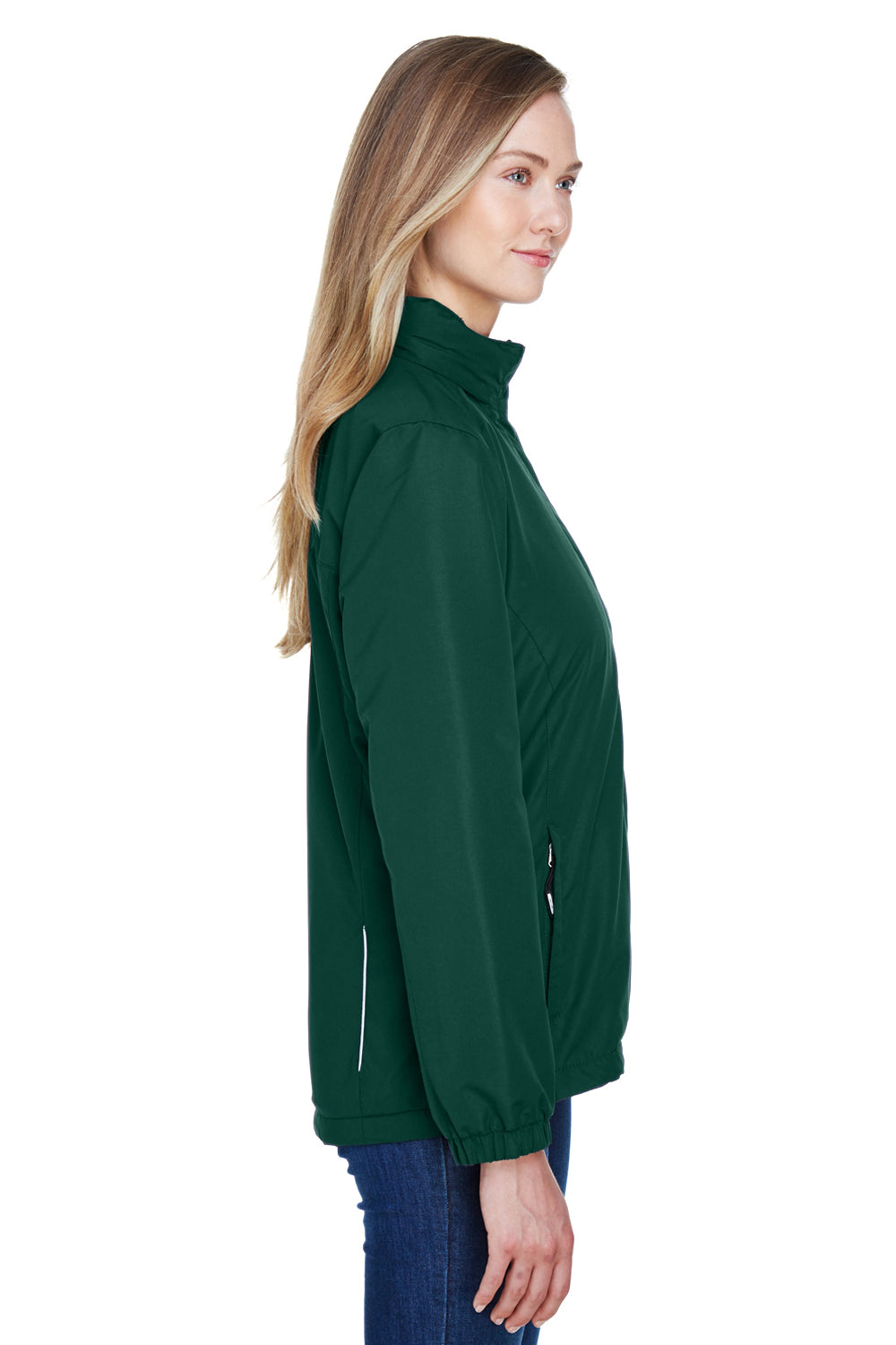 Core 365 78224 Womens Profile Water Resistant Full Zip Hooded Jacket Forest Green Model Side