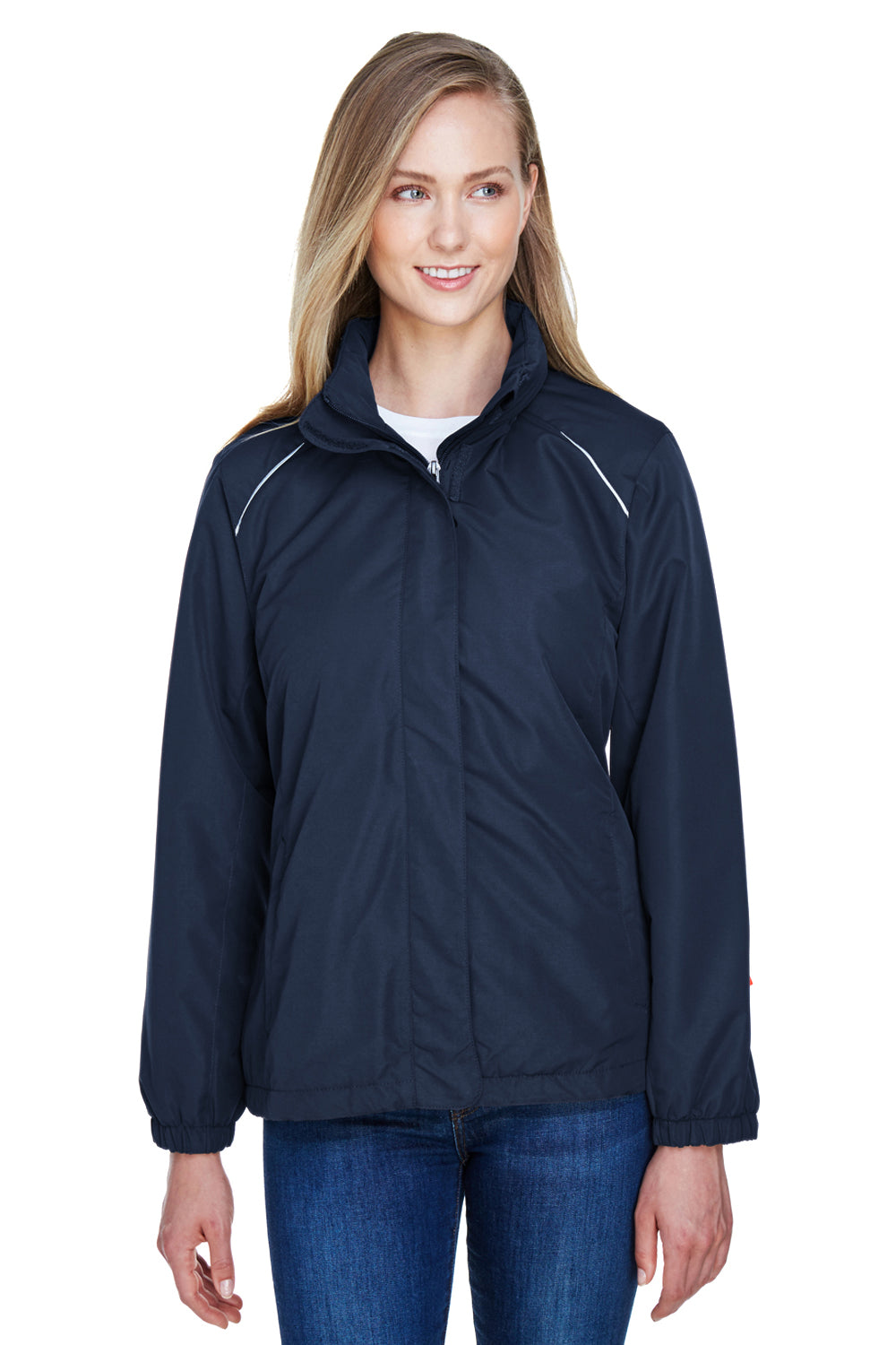 Core 365 78224 Womens Profile Water Resistant Full Zip Hooded Jacket Classic Navy Blue Model Front