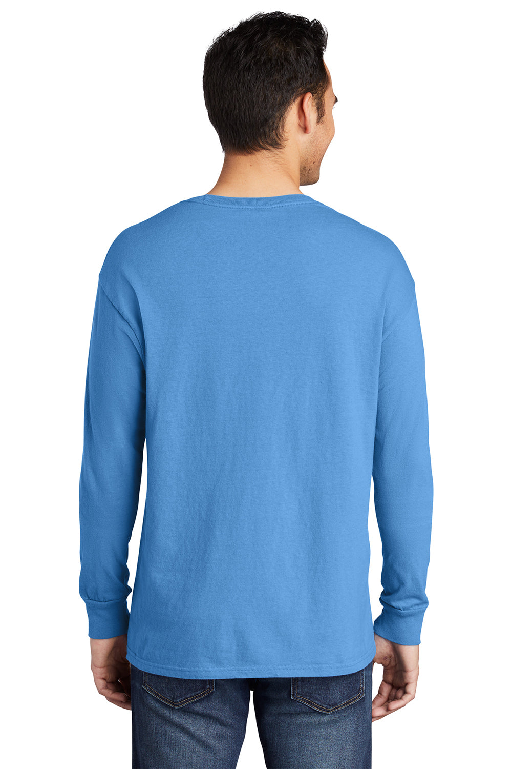 Port & Company PC099LS Mens Beach Wash Long Sleeve Crewneck T-Shirt Blue Moon Model Back