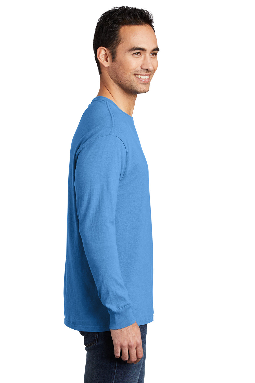 Port & Company PC099LS Mens Beach Wash Long Sleeve Crewneck T-Shirt Blue Moon Model Side