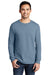 Port & Company PC099LS Mens Beach Wash Long Sleeve Crewneck T-Shirt Denim Blue Model Front