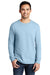 Port & Company PC099LS Mens Beach Wash Long Sleeve Crewneck T-Shirt Glacier Blue Model Front