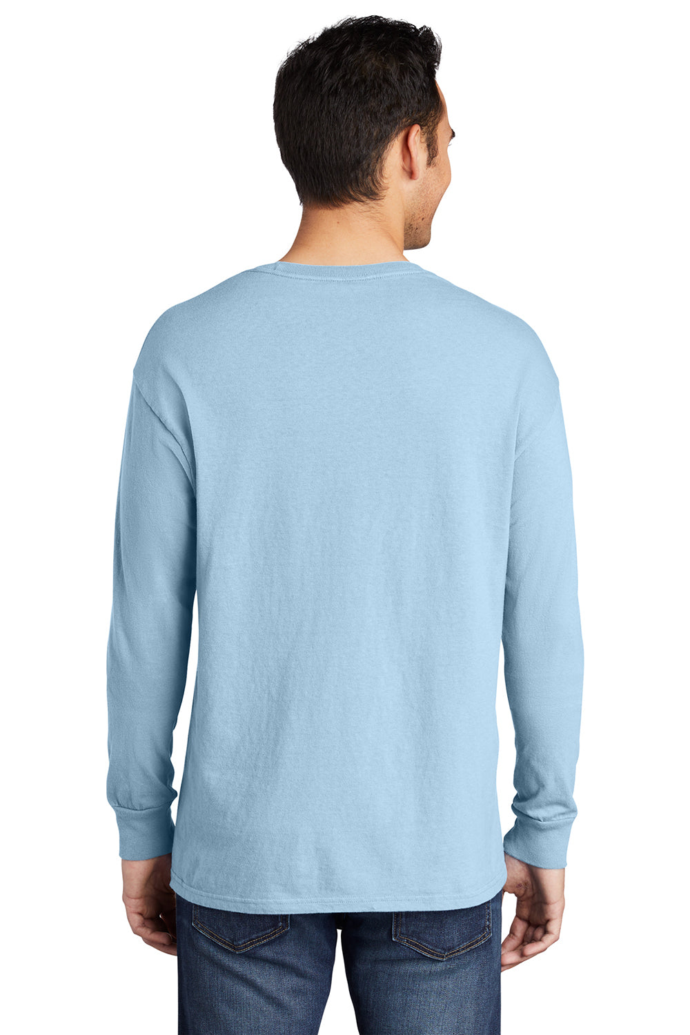 Port & Company PC099LS Mens Beach Wash Long Sleeve Crewneck T-Shirt Glacier Blue Model Back