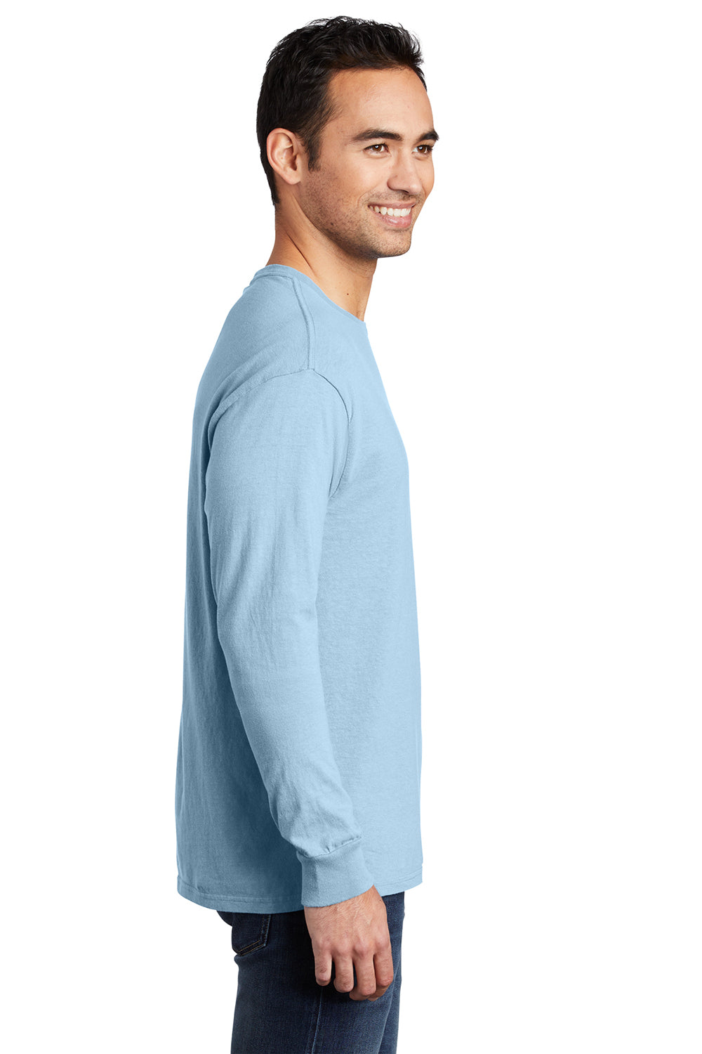 Port & Company PC099LS Mens Beach Wash Long Sleeve Crewneck T-Shirt Glacier Blue Model Side