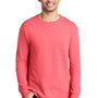 Port & Company Mens Beach Wash Long Sleeve Crewneck T-Shirt - Neon Coral