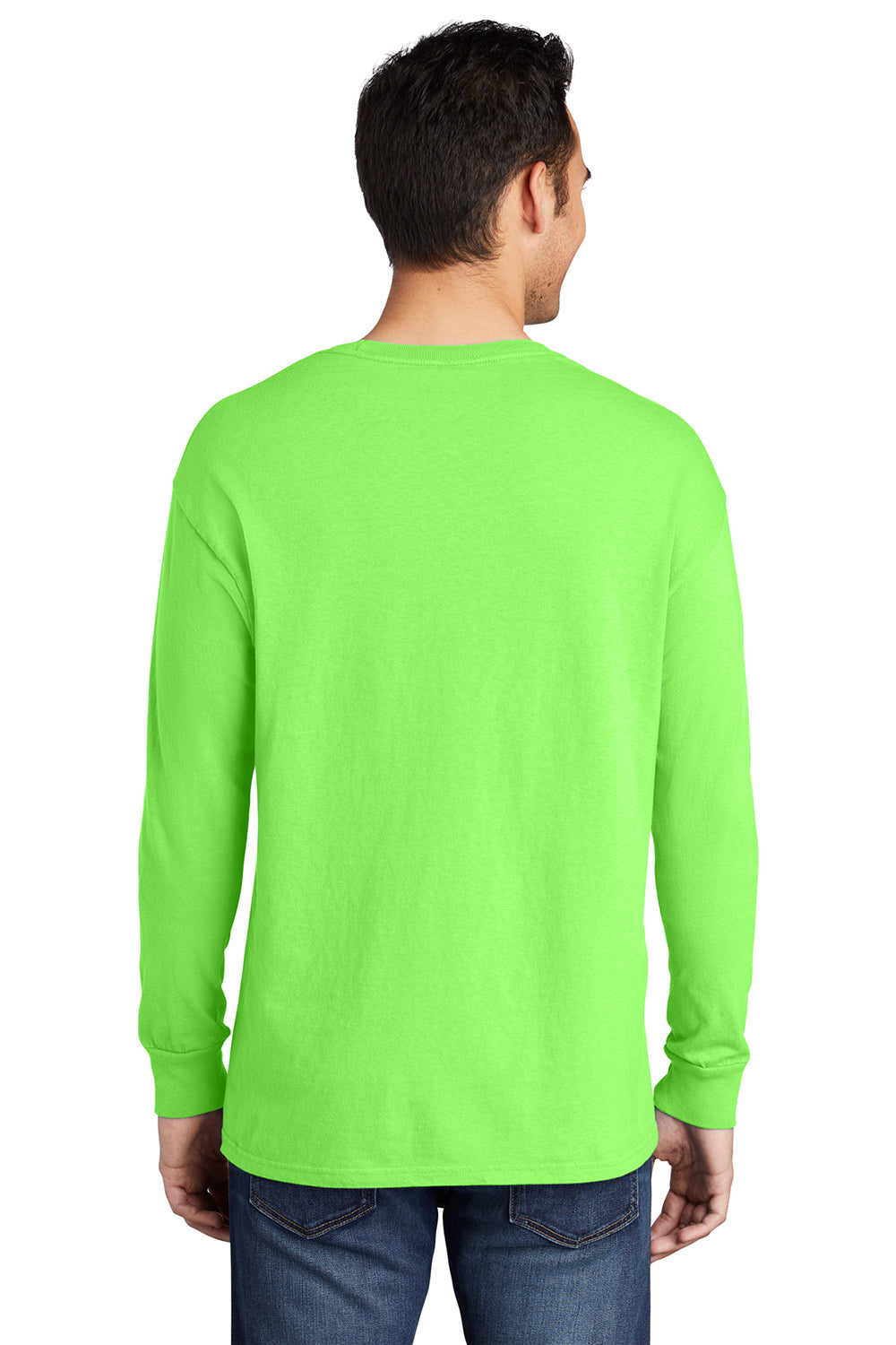 Port & Company PC099LS Mens Beach Wash Long Sleeve Crewneck T-Shirt Neon Green Model Back