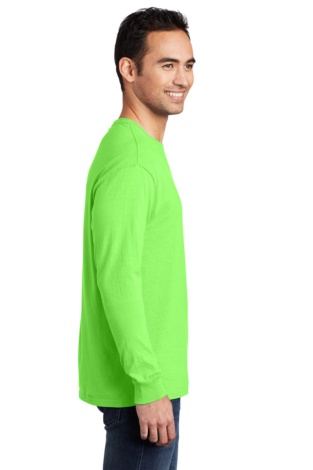 Port & Company PC099LS Mens Beach Wash Long Sleeve Crewneck T-Shirt Neon Green Model Side