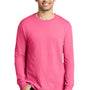 Port & Company Mens Beach Wash Long Sleeve Crewneck T-Shirt - Neon Pink