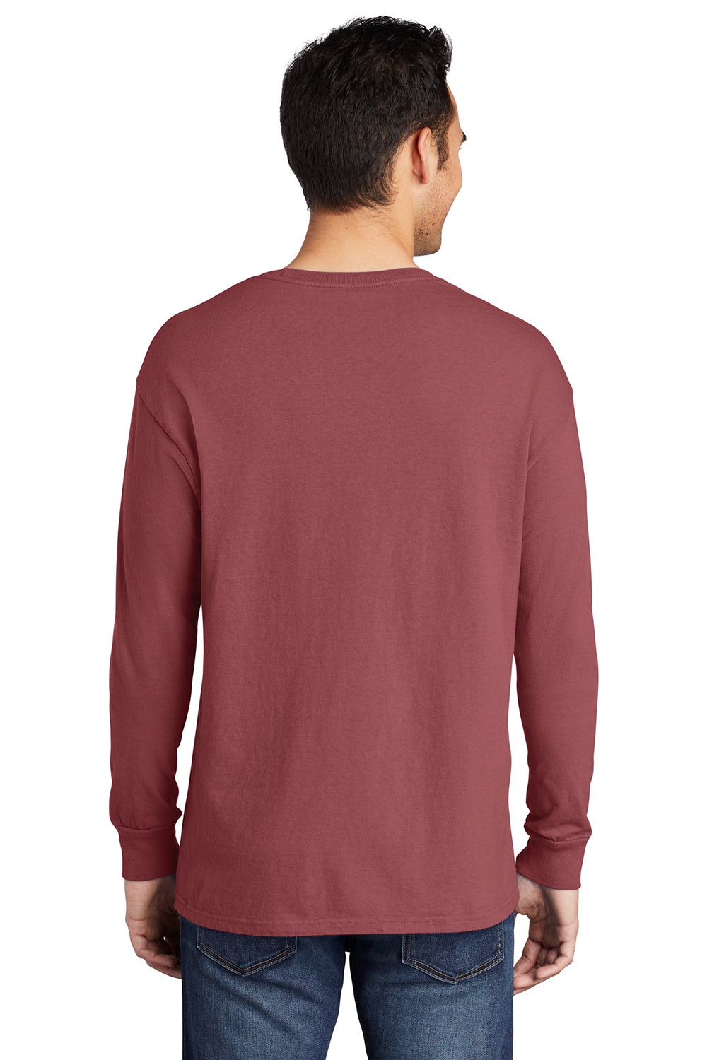 Port & Company PC099LS Mens Beach Wash Long Sleeve Crewneck T-Shirt Red Rock Model Back