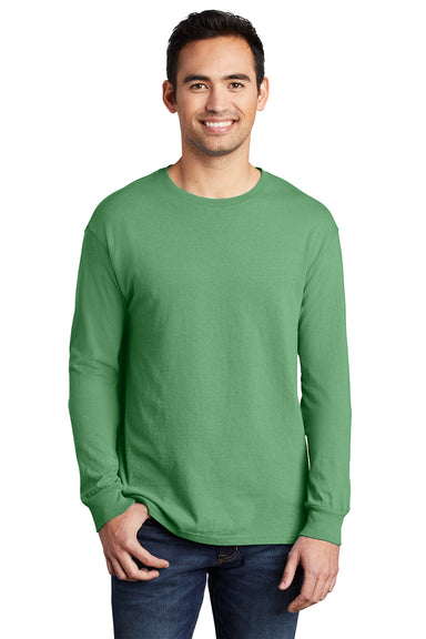 Port & Company PC099LS Mens Beach Wash Long Sleeve Crewneck T-Shirt Safari Green Model Front