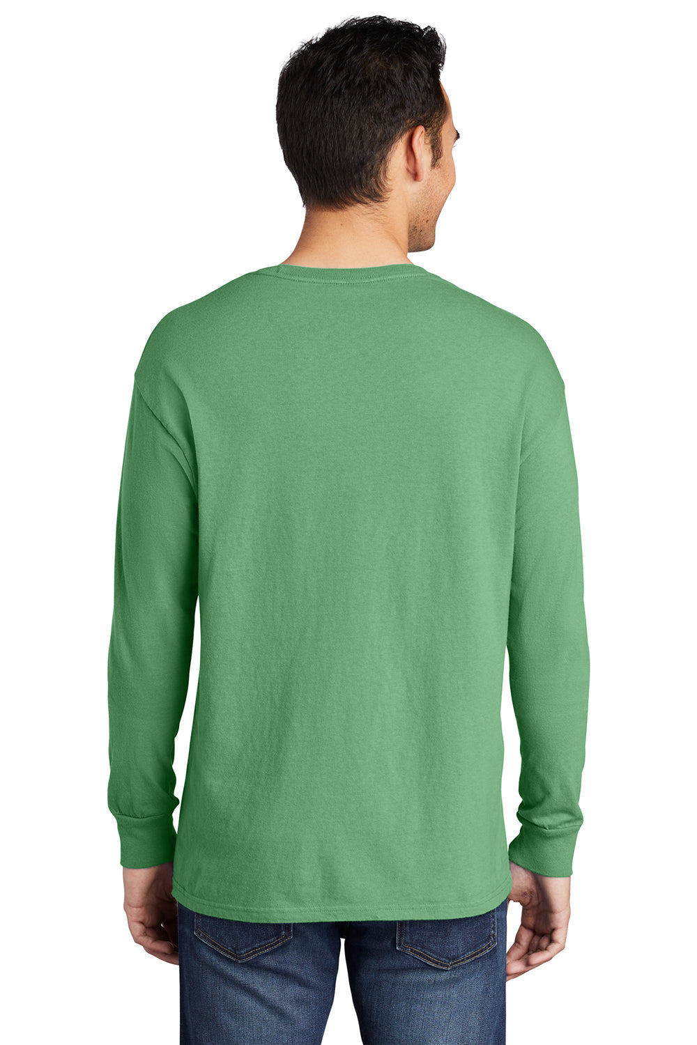 Port & Company PC099LS Mens Beach Wash Long Sleeve Crewneck T-Shirt Safari Green Model Back