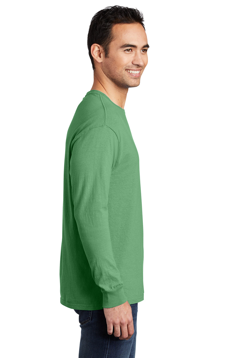 Port & Company PC099LS Mens Beach Wash Long Sleeve Crewneck T-Shirt Safari Green Model Side