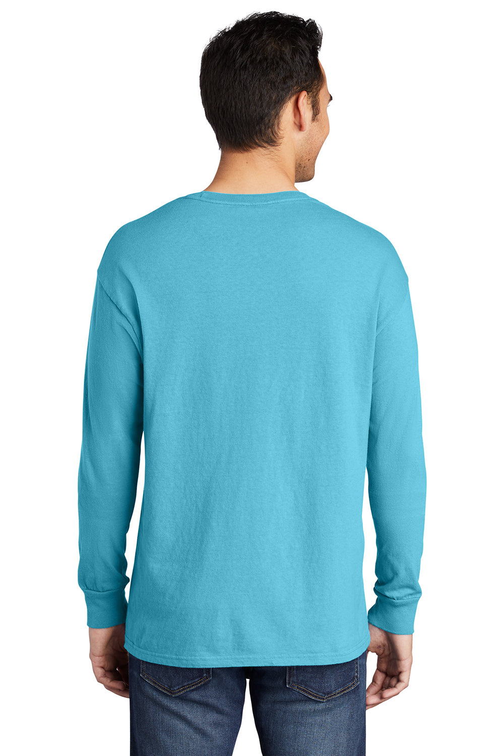 Port & Company PC099LS Mens Beach Wash Long Sleeve Crewneck T-Shirt Tidal Wave Blue Model Back