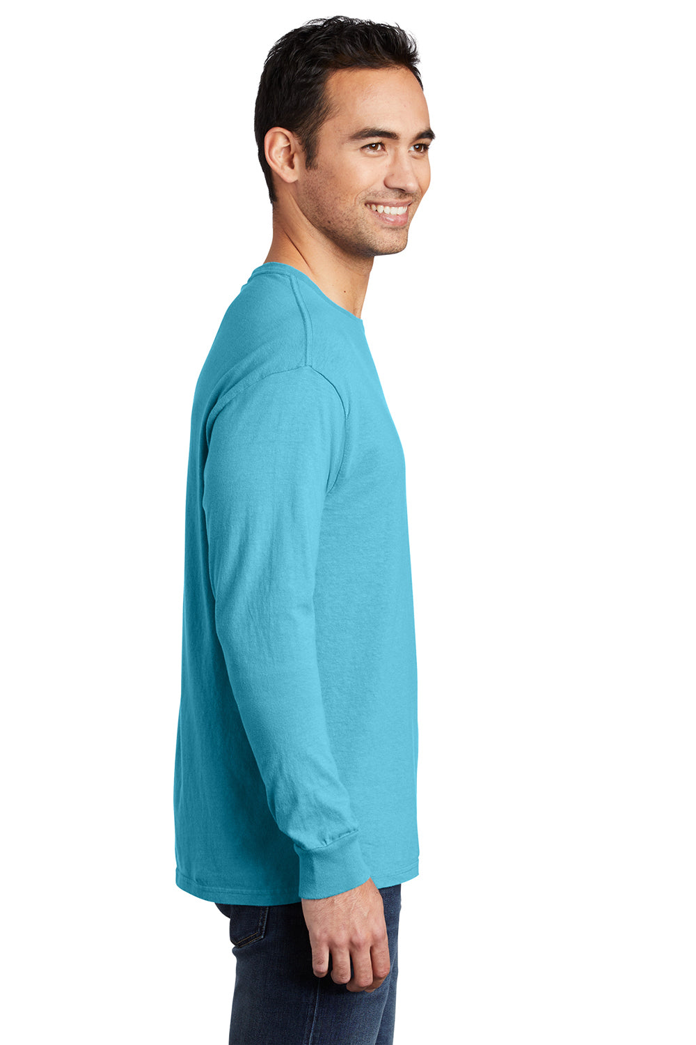 Port & Company PC099LS Mens Beach Wash Long Sleeve Crewneck T-Shirt Tidal Wave Blue Model Side