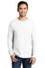 Port & Company PC099LS Mens Beach Wash Long Sleeve Crewneck T-Shirt White Model Front