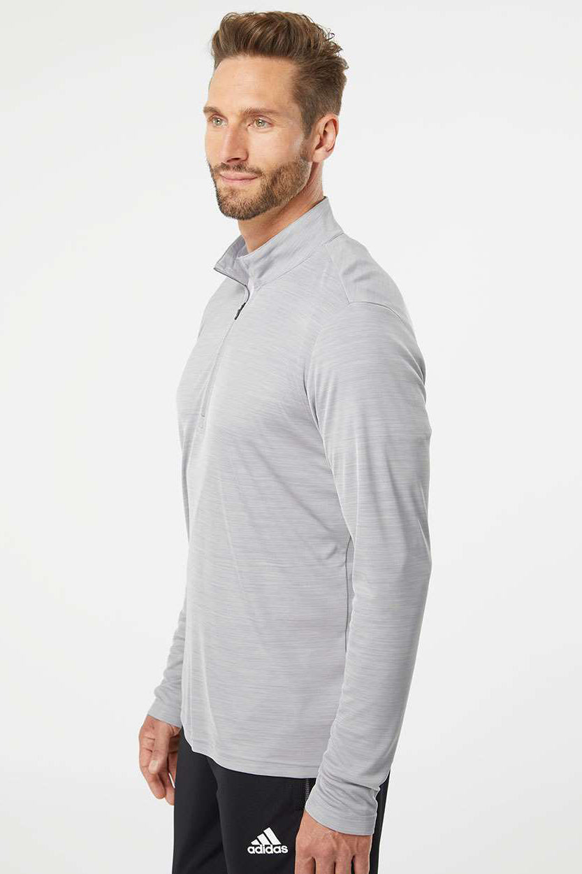 Adidas A475 Mens Moisture Wicking 1/4 Zip Sweatshirt Mid Grey Melange Model Side