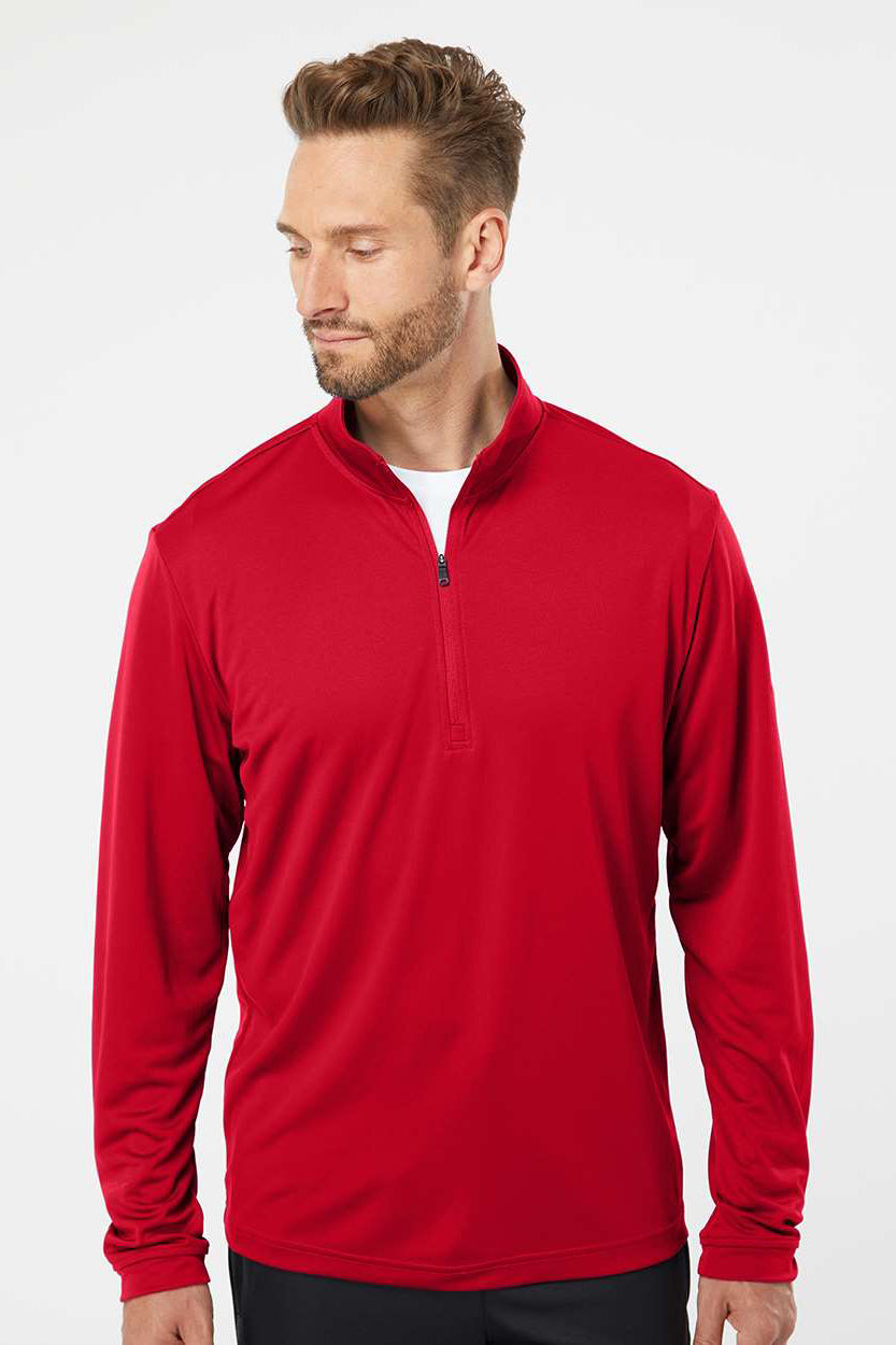 Adidas A401 Mens UPF 50+ 1/4 Zip Sweatshirt Power Red Model Front