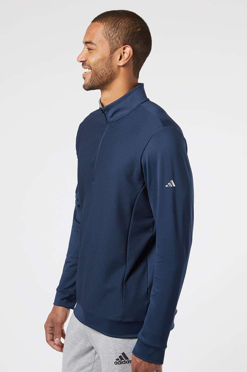 Adidas A295 Mens Performance UPF 50+ 1/4 Zip Sweatshirt Collegiate Navy Blue Model Side