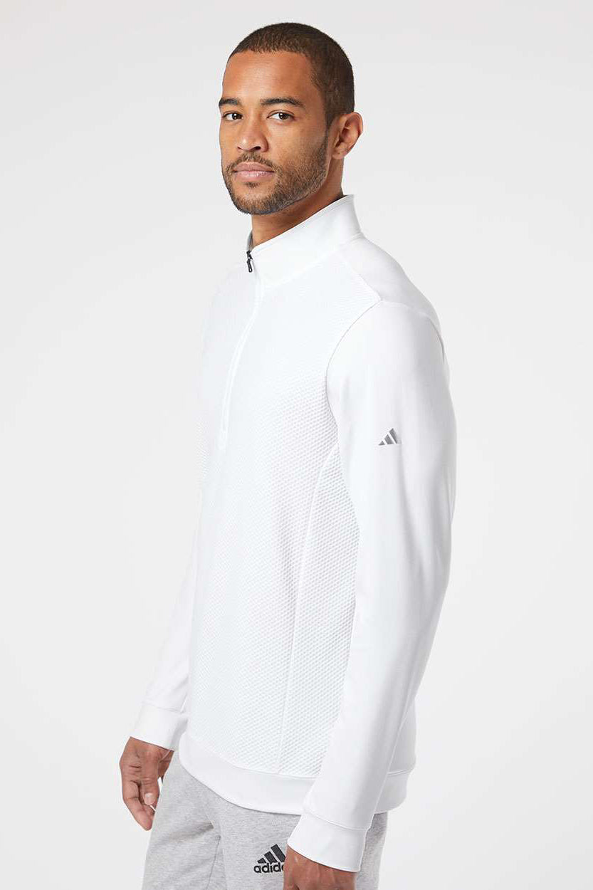 Adidas A295 Mens Performance UPF 50+ 1/4 Zip Sweatshirt White Model Side