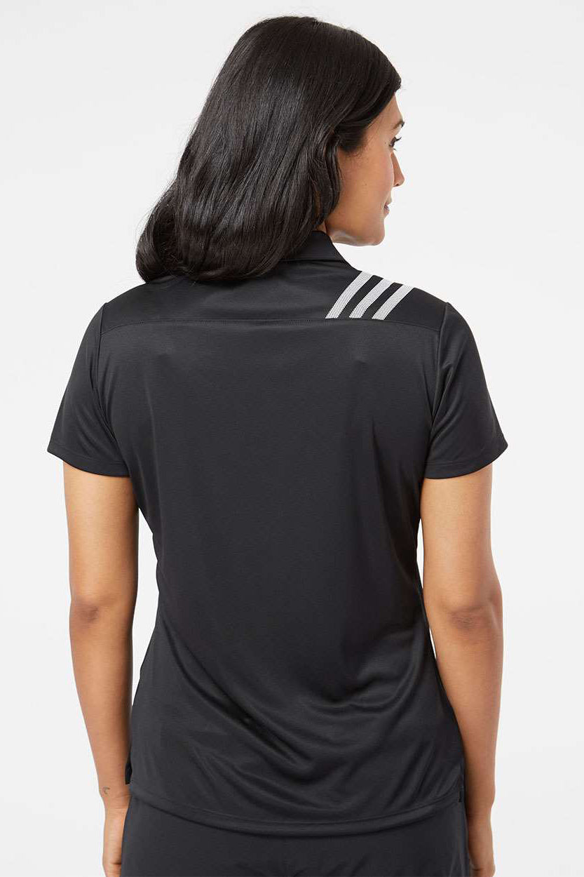 Adidas A325 Womens 3 Stripes UPF 50+ Short Sleeve Polo Shirt Black Model Back