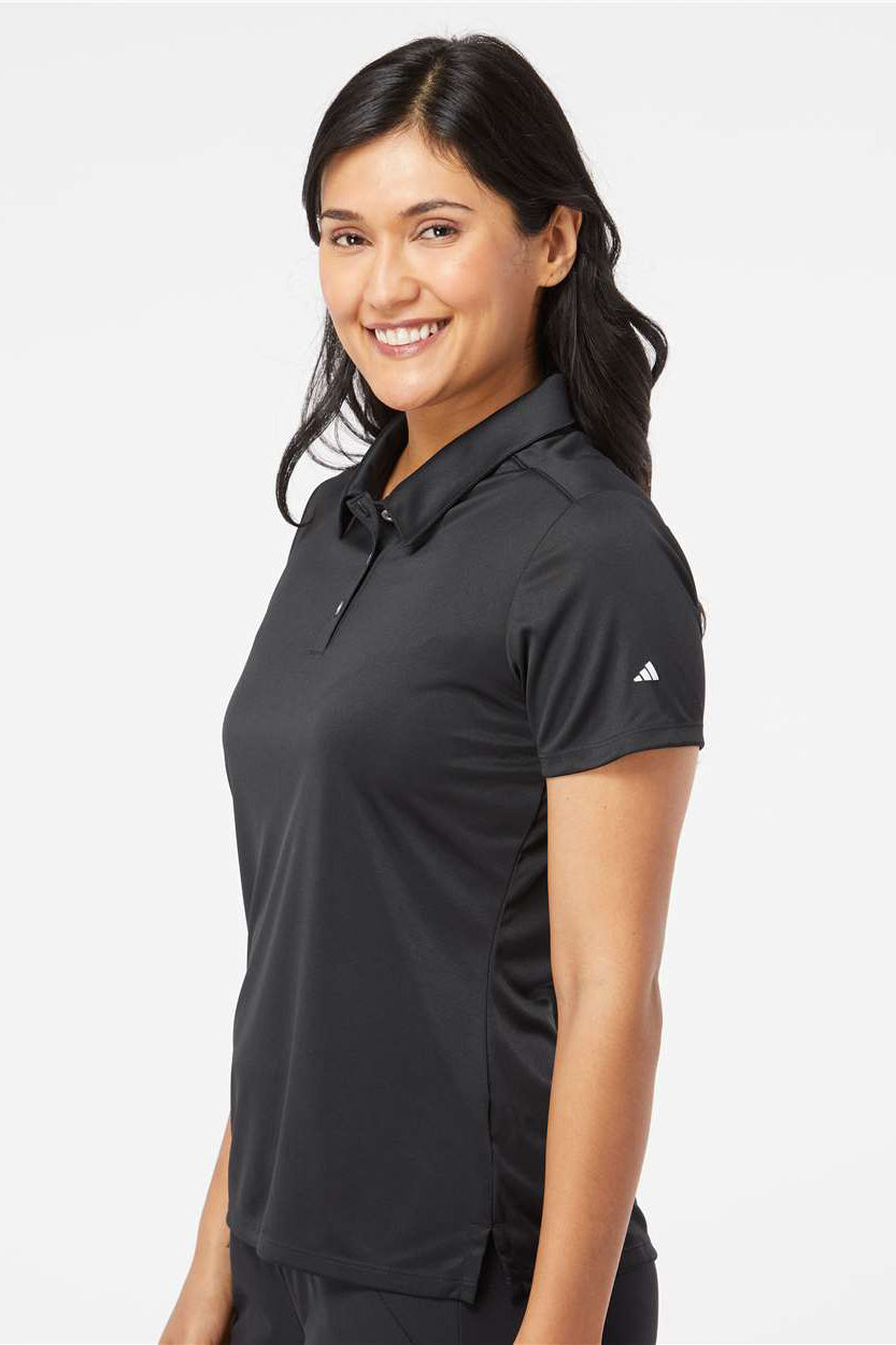 Adidas A325 Womens 3 Stripes UPF 50+ Short Sleeve Polo Shirt Black Model Side