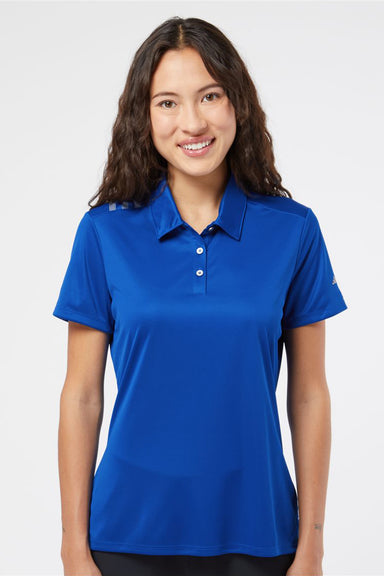 Adidas A325 Womens 3 Stripes UPF 50+ Short Sleeve Polo Shirt Collegiate Royal Blue/Grey Model Front