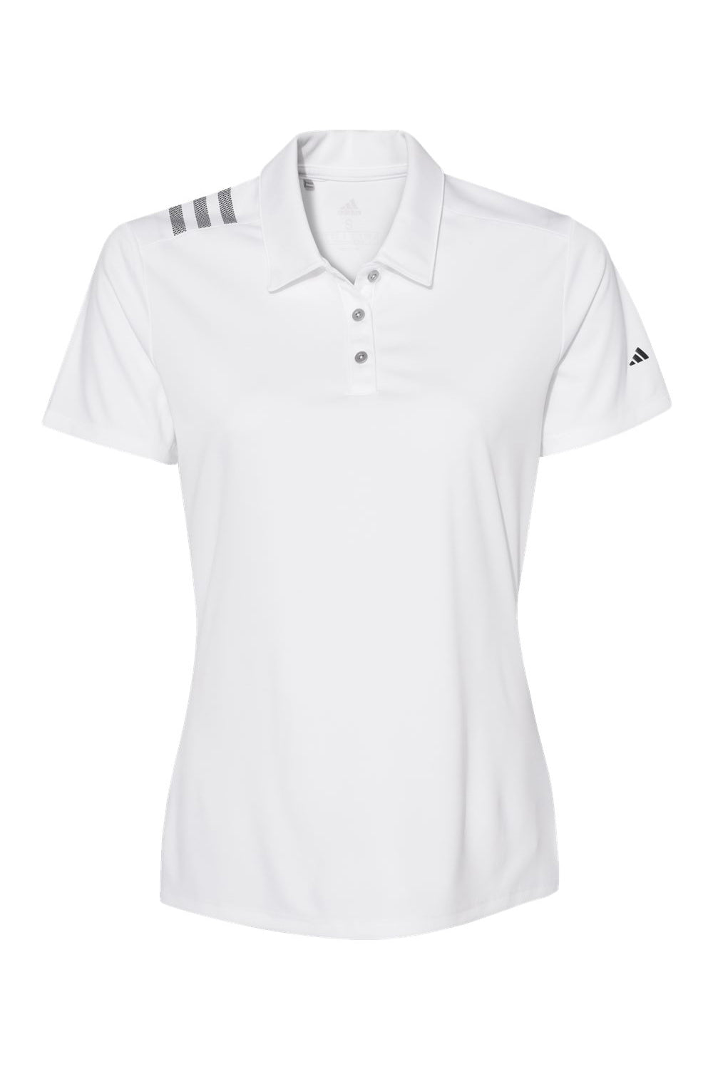 Adidas A325 Womens 3 Stripes UPF 50+ Short Sleeve Polo Shirt White/Black Flat Front