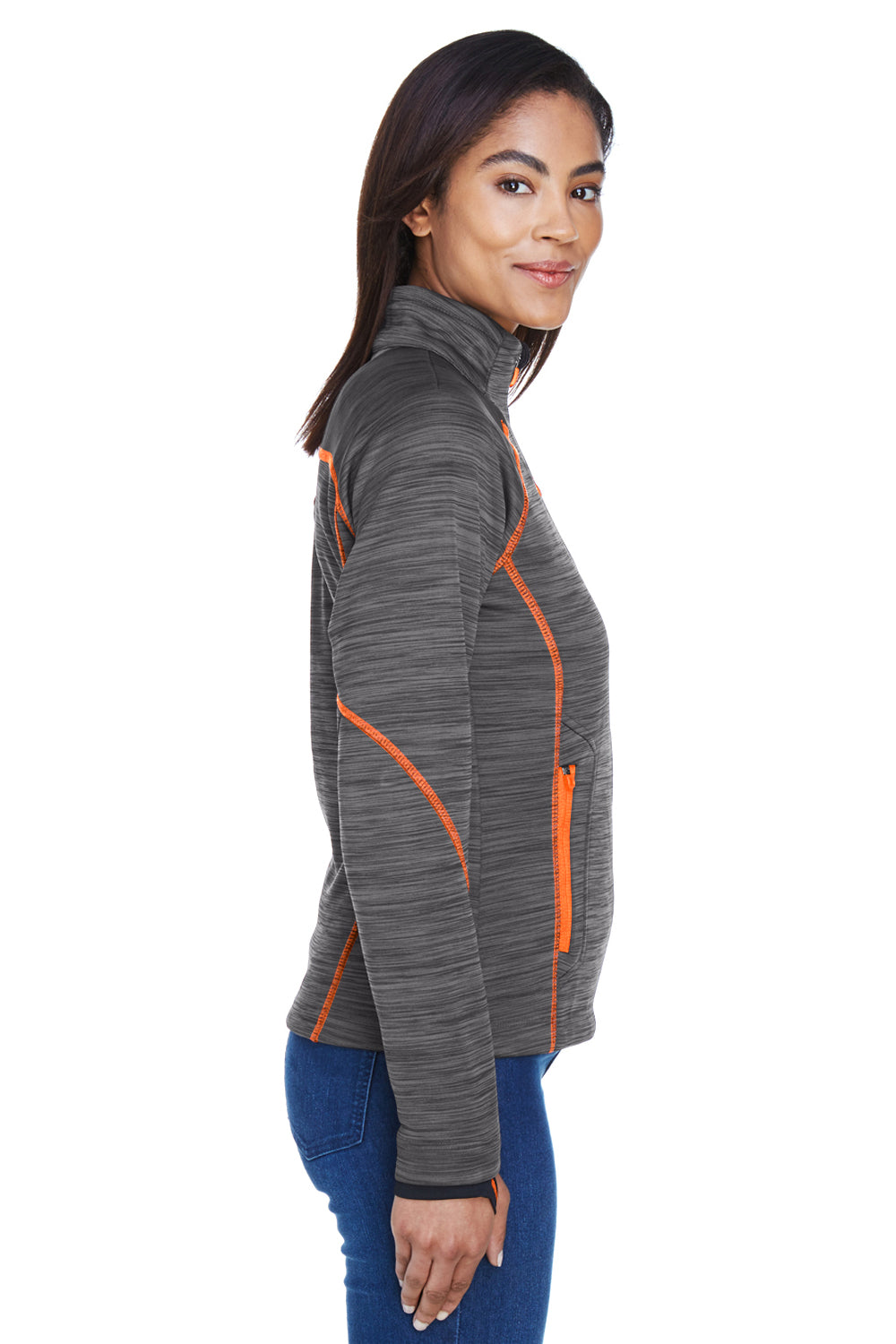 North End 78697 Womens Sport Red Flux Full Zip Jacket Carbon Grey/Orange Soda Model Side