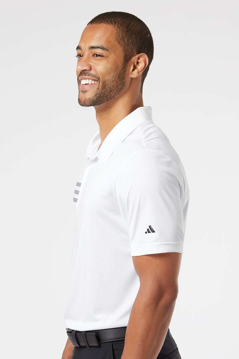 Adidas A324 Mens 3 Stripes UPF 50+ Short Sleeve Polo Shirt White/Black Model Side