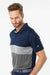 Adidas A236 Mens Merch Block UPF 50+ Short Sleeve Polo Shirt Collegiate Navy Blue/Grey Model Side