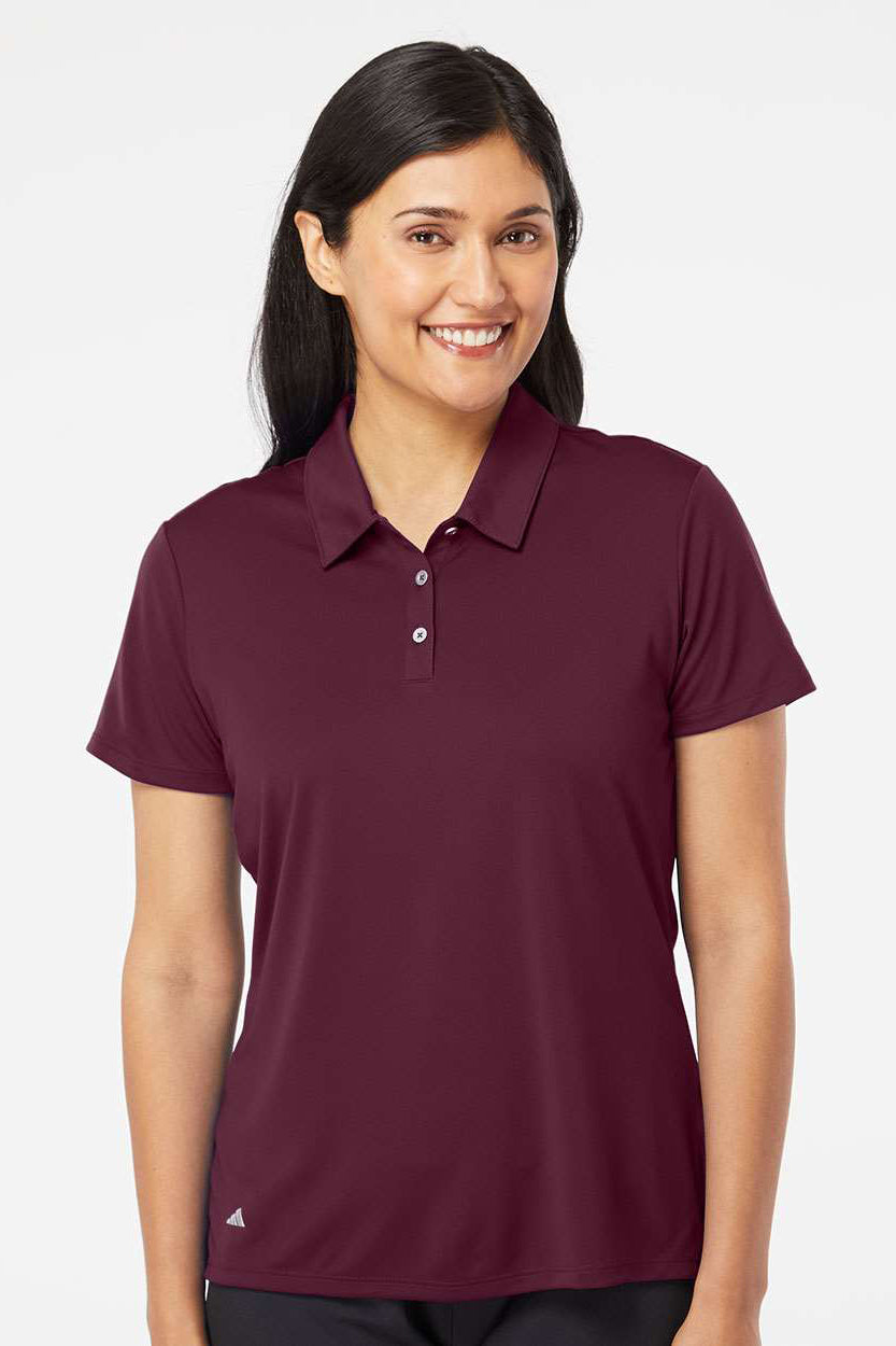 Adidas A231 Womens Performance UPF 50+ Short Sleeve Polo Shirt Maroon Model Front