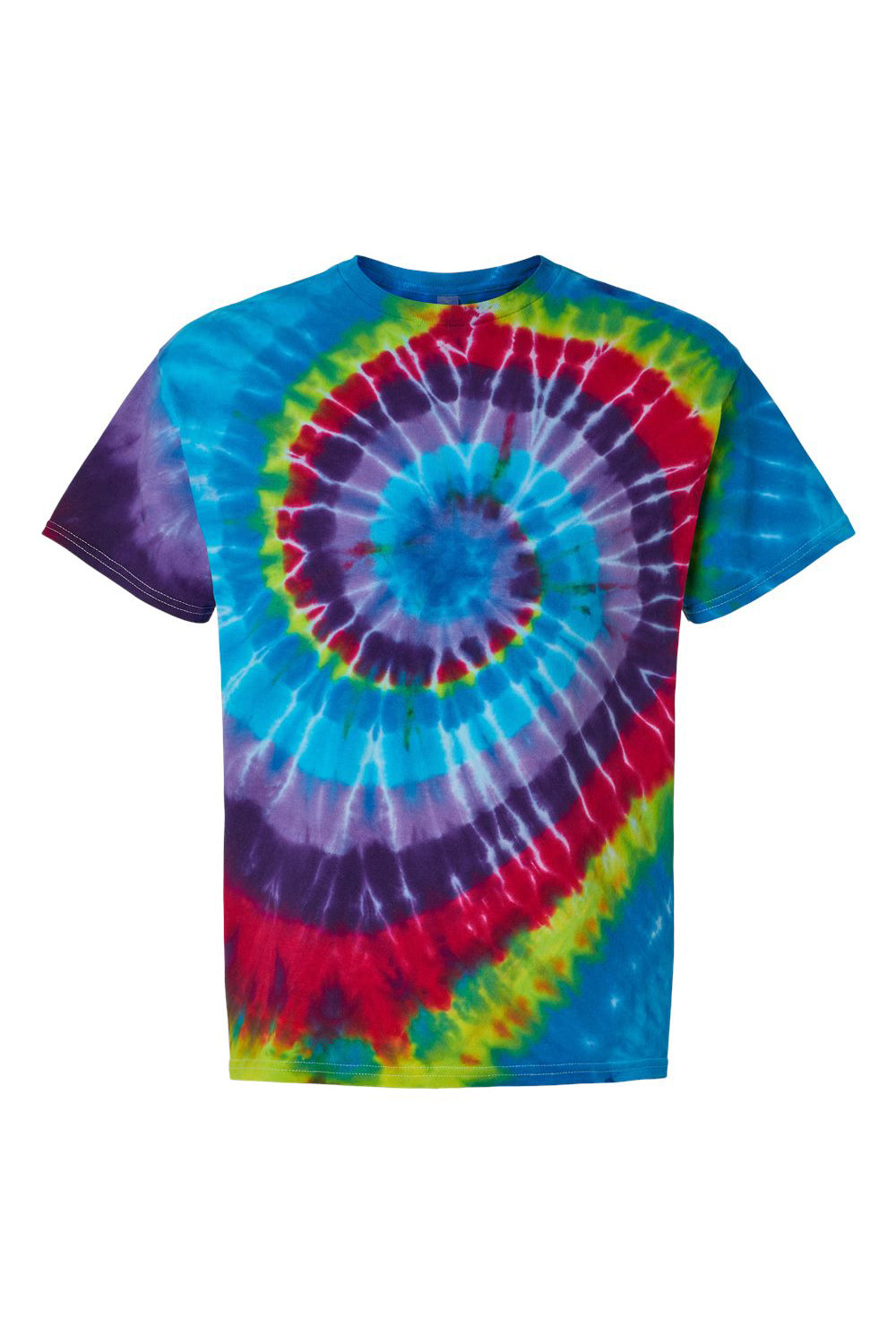 Dyenomite 200MS Mens Spiral Tie Dyed Short Sleeve Crewneck T-Shirt Festival Flat Front