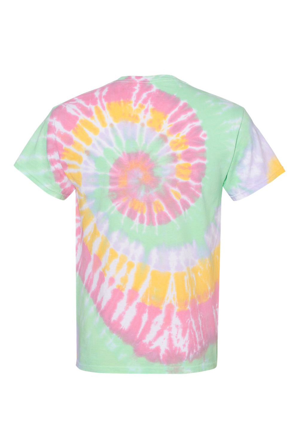 Dyenomite 200MS Mens Spiral Tie Dyed Short Sleeve Crewneck T-Shirt Ribbon Candy Flat Back