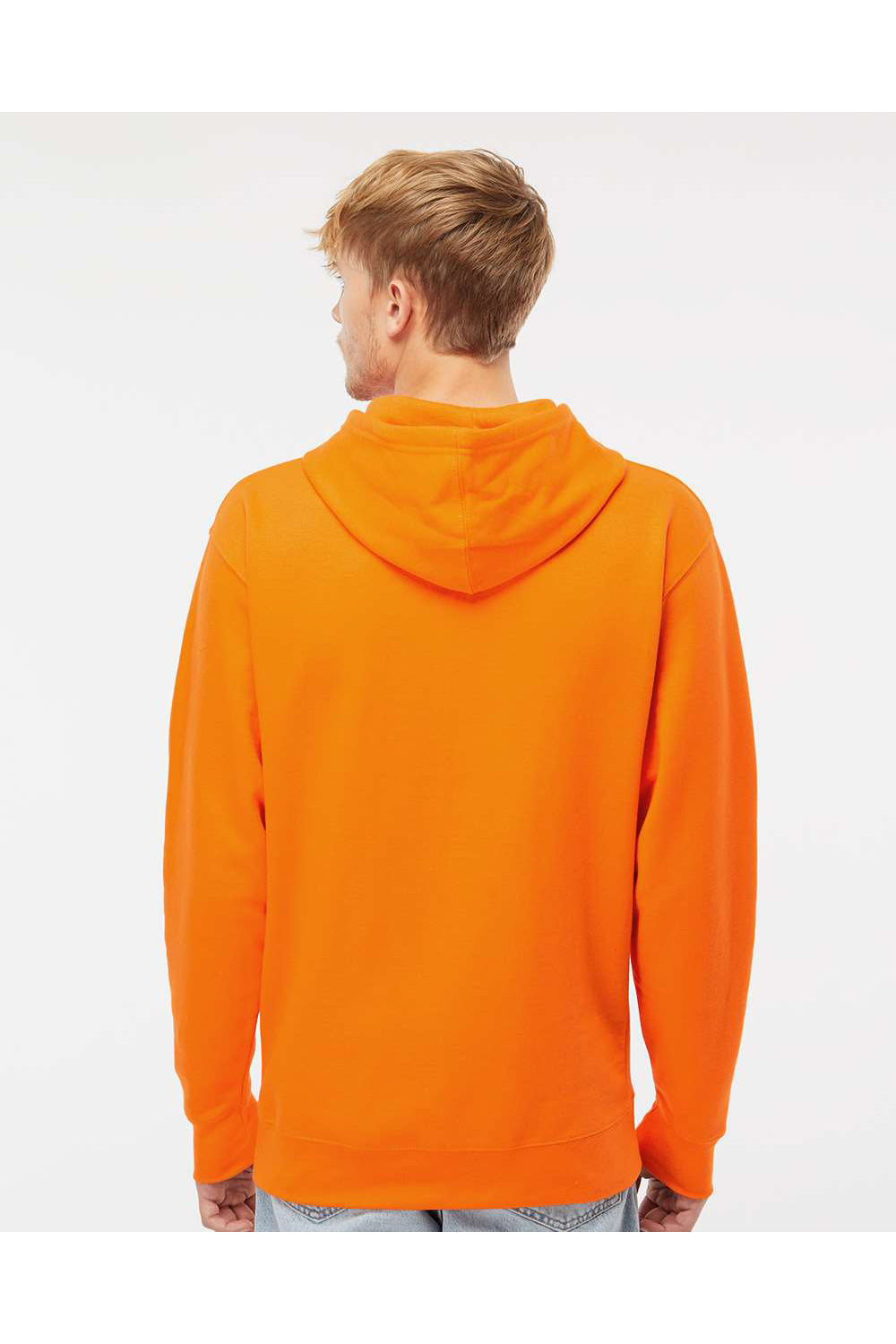 Independent Trading Co. SS4500 Mens Hooded Sweatshirt Hoodie Safety Orange Model Back