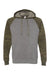 Independent Trading Co. PRM33SBP Mens Special Blend Raglan Hooded Sweatshirt Hoodie Heather Nickel Grey/Forest Green Camo Flat Front