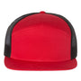 Richardson Mens 7 Panel Snapback Trucker Hat - Red/Black - NEW