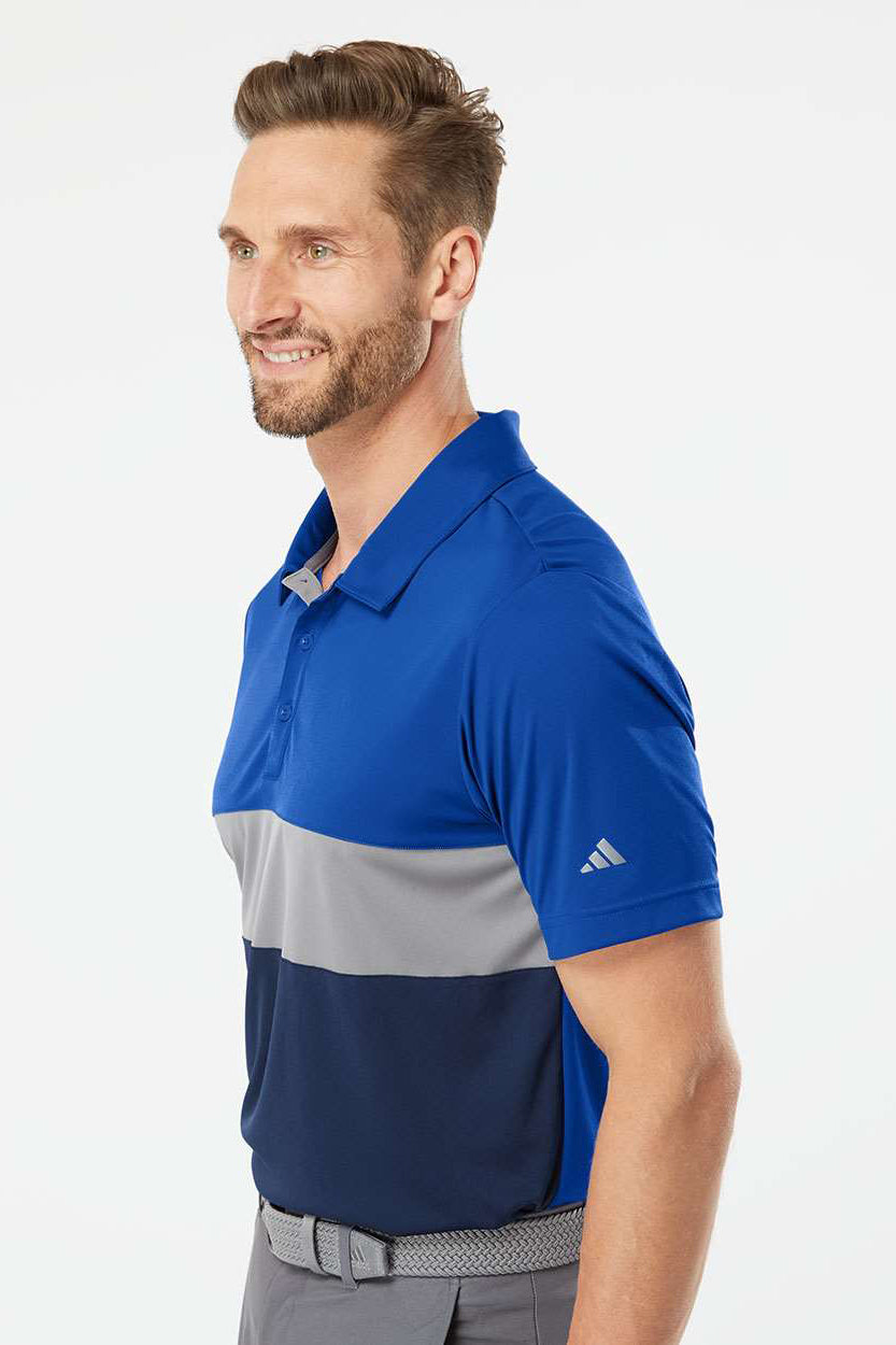 Adidas A236 Mens Merch Block UPF 50+ Short Sleeve Polo Shirt Collegiate Royal Blue/Grey Model Side