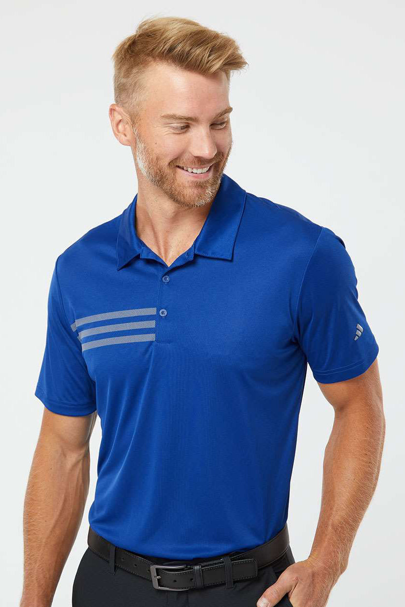 Adidas A324 Mens 3 Stripes UPF 50+ Short Sleeve Polo Shirt Collegiate Royal Blue/Grey Model Front