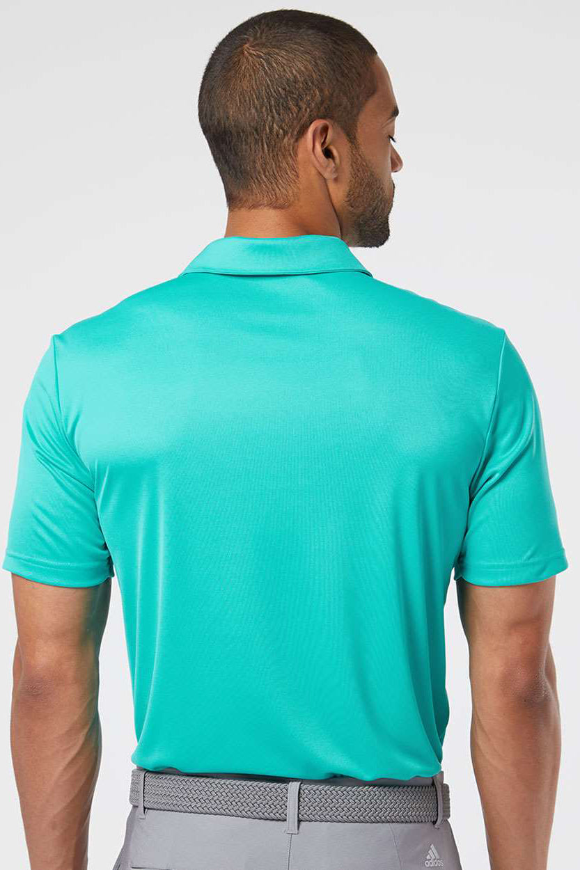 Adidas A324 Mens 3 Stripes UPF 50+ Short Sleeve Polo Shirt Hi-Res Aqua/White Model Back