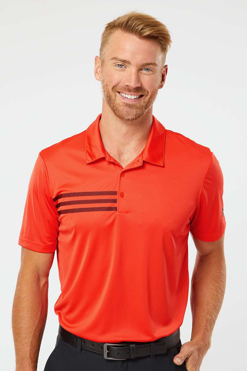 Adidas A324 Mens 3 Stripes UPF 50+ Short Sleeve Polo Shirt Blaze Orange/Black Model Front