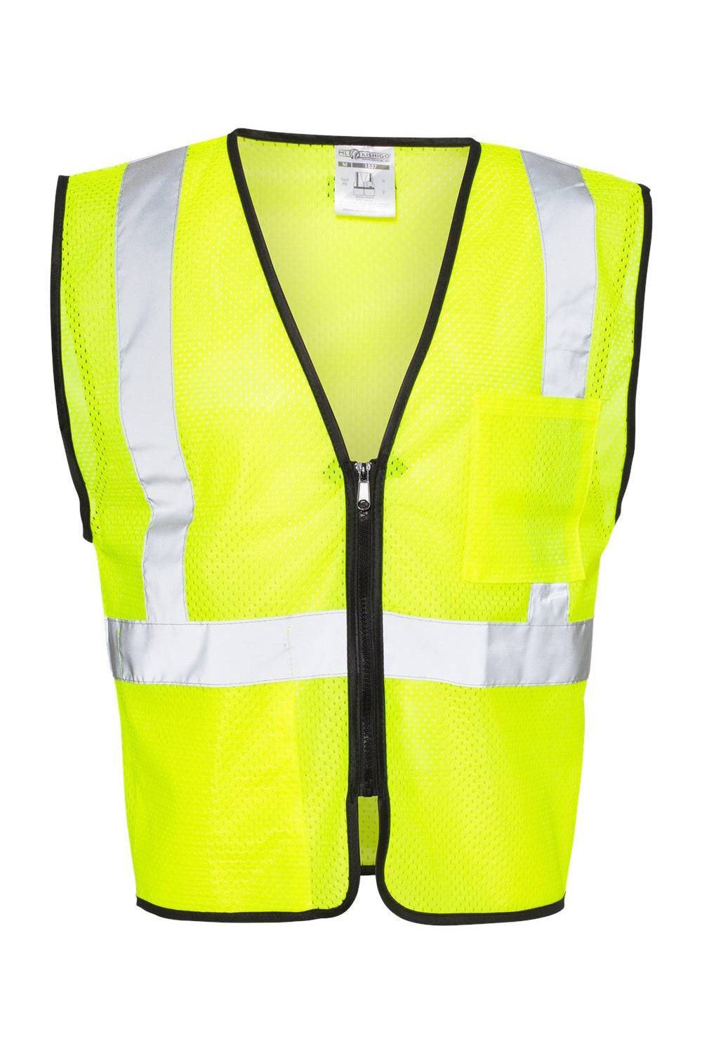 Kishigo 1537-1538 Mens Double Pocket Zippered Economy Class 2  Vest Lime Green Flat Front