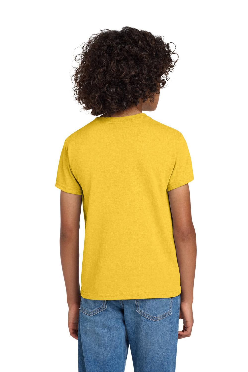 Gildan 8000B/G800B Youth DryBlend Moisture Wicking Short Sleeve Crewneck T-Shirt Daisy Yellow Model Back