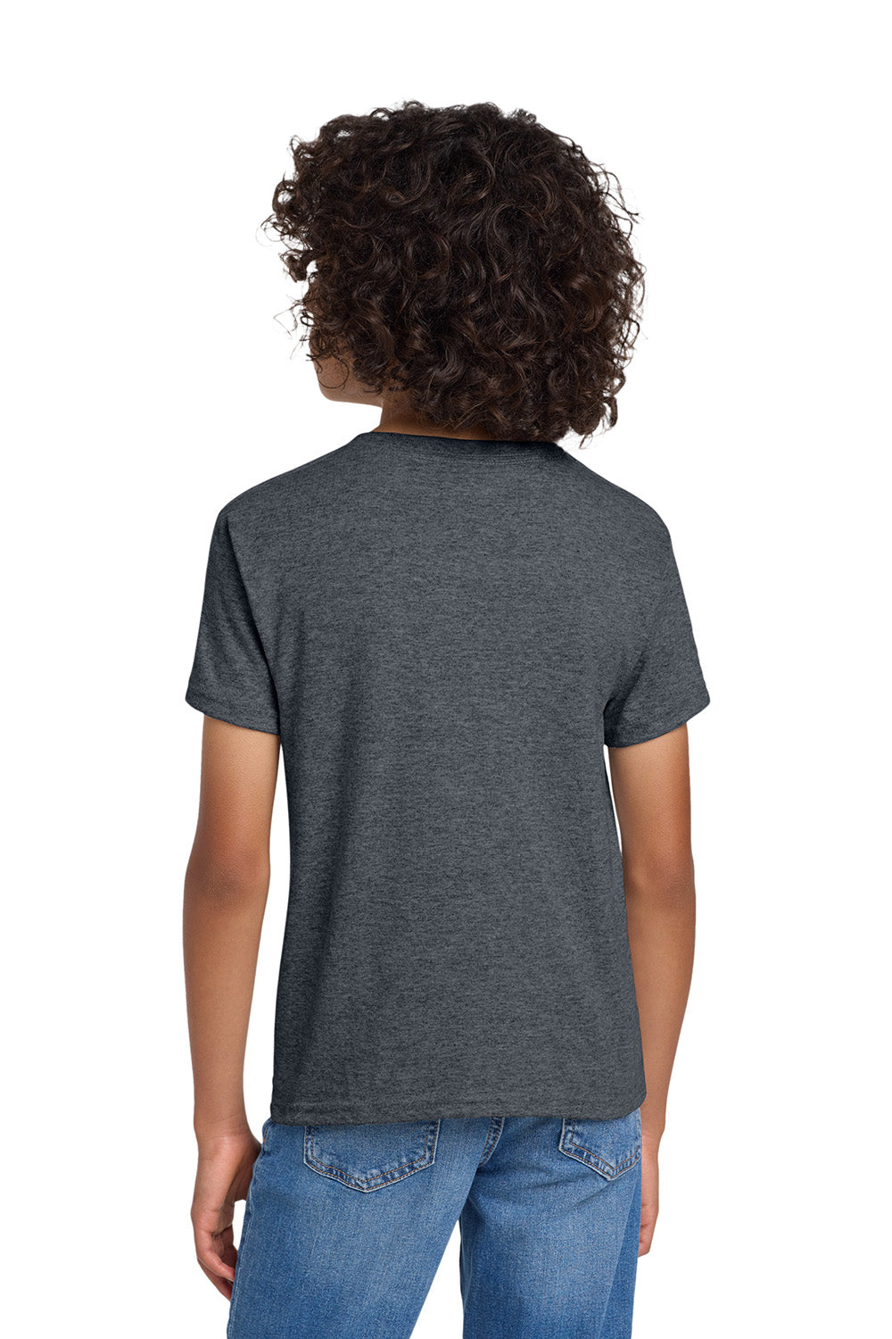 Gildan 8000B/G800B Youth DryBlend Moisture Wicking Short Sleeve Crewneck T-Shirt Heather Dark Grey Model Back