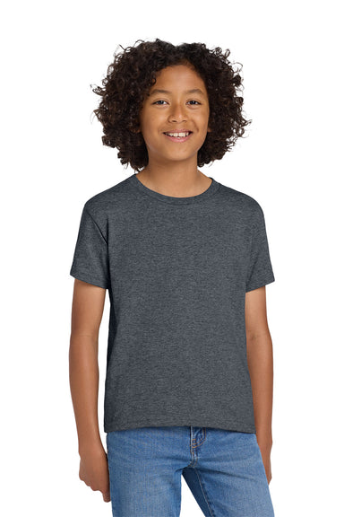 Gildan 8000B/G800B Youth DryBlend Moisture Wicking Short Sleeve Crewneck T-Shirt Heather Dark Grey Model Front