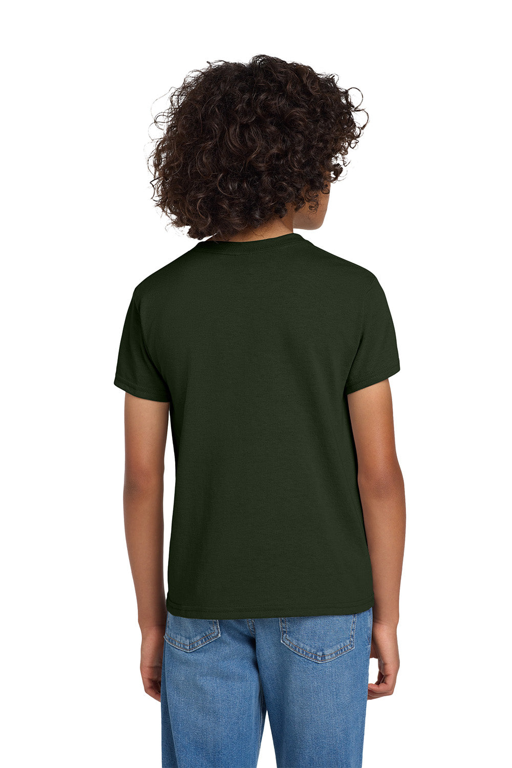 Gildan 8000B/G800B Youth DryBlend Moisture Wicking Short Sleeve Crewneck T-Shirt Forest Green Model Back