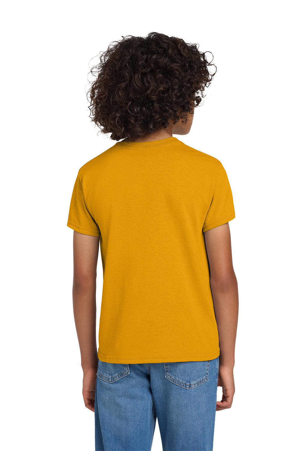 Gildan 8000B/G800B Youth DryBlend Moisture Wicking Short Sleeve Crewneck T-Shirt Gold Model Back