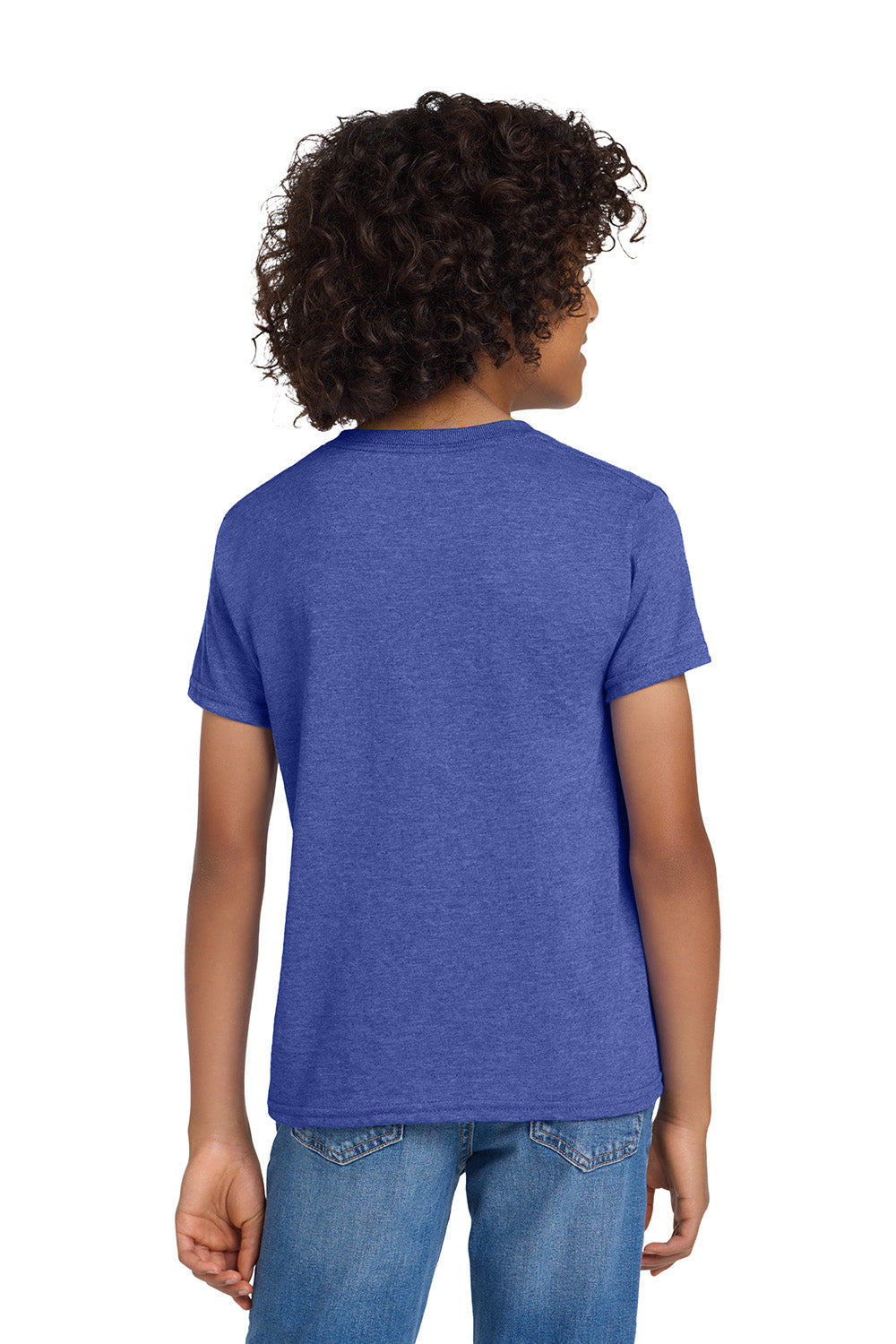 Gildan 8000B/G800B Youth DryBlend Moisture Wicking Short Sleeve Crewneck T-Shirt Heather Royal Blue Model Back