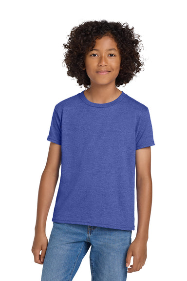 Gildan 8000B/G800B Youth DryBlend Moisture Wicking Short Sleeve Crewneck T-Shirt Heather Royal Blue Model Front