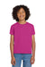 Gildan 8000B/G800B Youth DryBlend Moisture Wicking Short Sleeve Crewneck T-Shirt Heliconia Pink Model Front