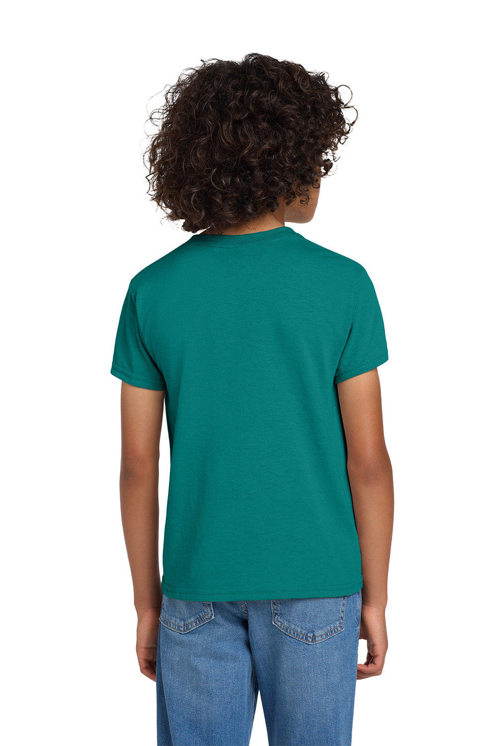 Gildan 8000B/G800B Youth DryBlend Moisture Wicking Short Sleeve Crewneck T-Shirt Jade Dome Green Model Back